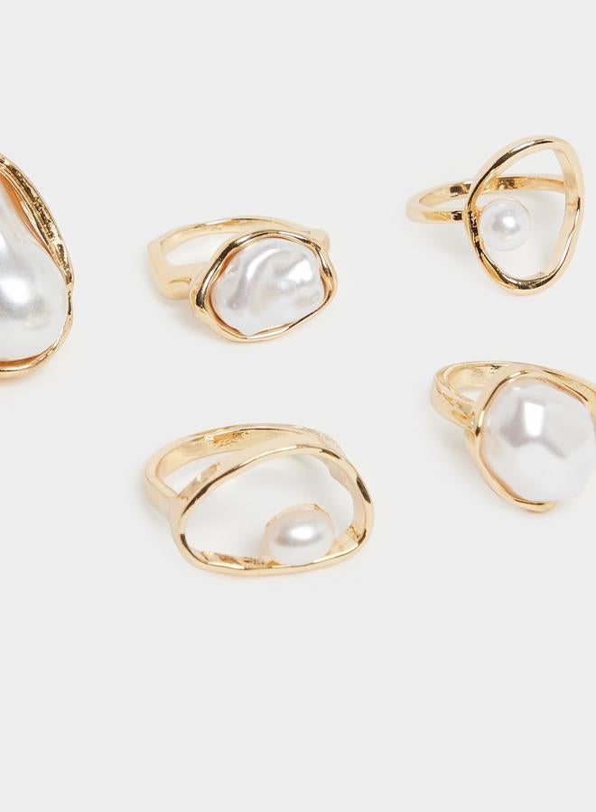 ستايلي طقم من 5 خواتم لؤلؤ لافتة - Image 1